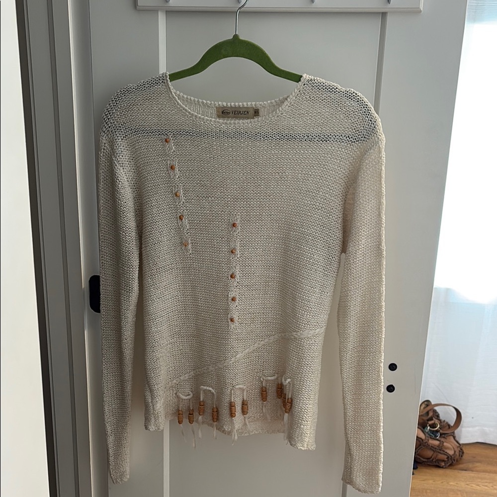 Cream Crew Neck Sweater Lightweight Knit